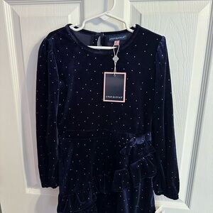 Andy & Evan Midnight Blue Velvet Dress with Metallic Dots-NWT